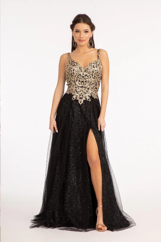 Long Sleeveless Formal Glitter Prom Slit Dress