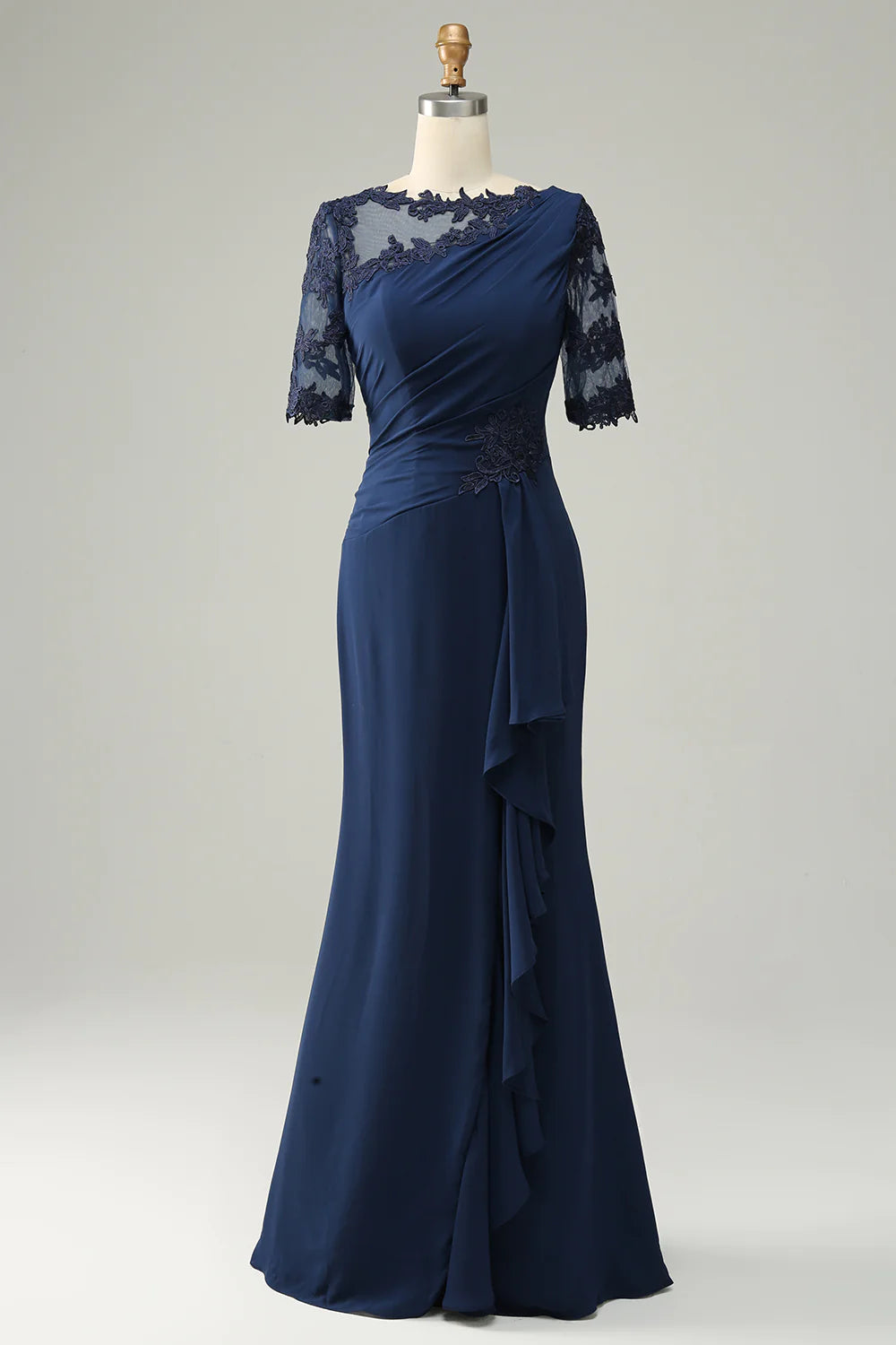 Navy Sheath Mother of Bride Dress with Appliques