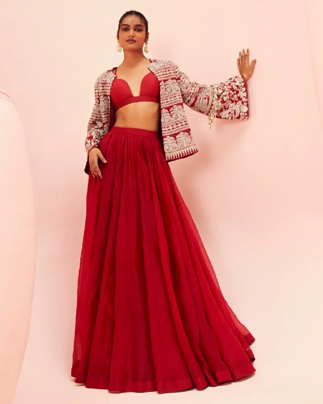 Love Red Lehenga With Short Jacket Set