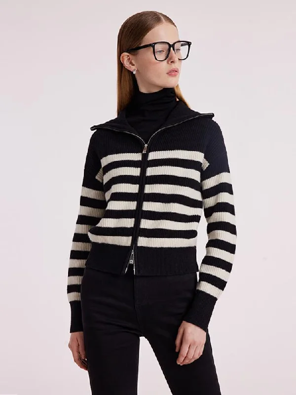 Woolen Knitted Stripe Women Cardigan