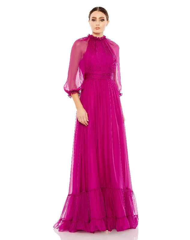 Mac Duggal 68225 Long Formal 3/4 Sleeve Chiffon Dress