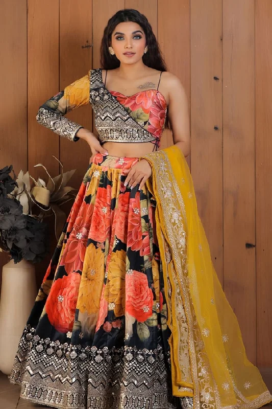 One Shoulder Lehenga Choli With Jacket For Girls