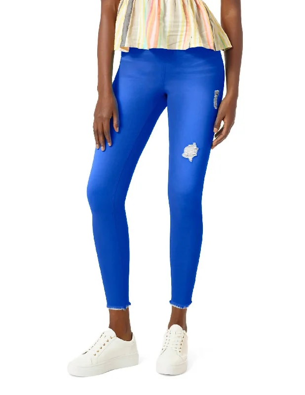 Ripped Denim High Rise Skimmer Legging In Deep Ultramarine