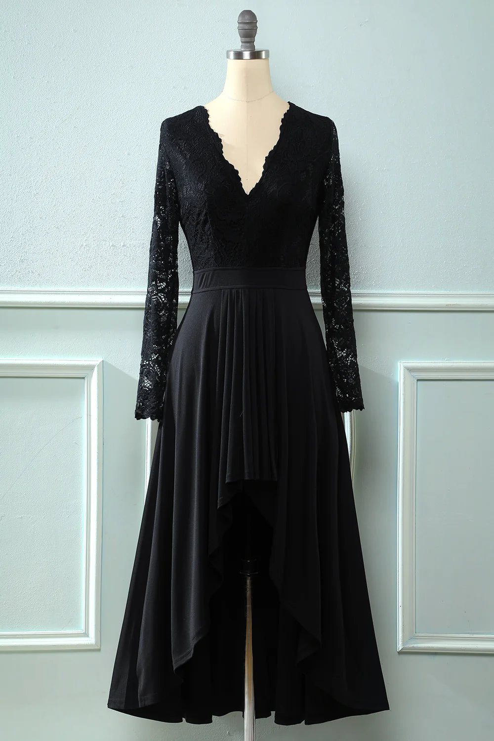 Black Long SleevesV Neck Lace Dress Mother of Bride Dress