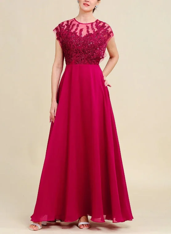 Burgundy A-Line Chiffon Mother of the Bride Dress with Lace