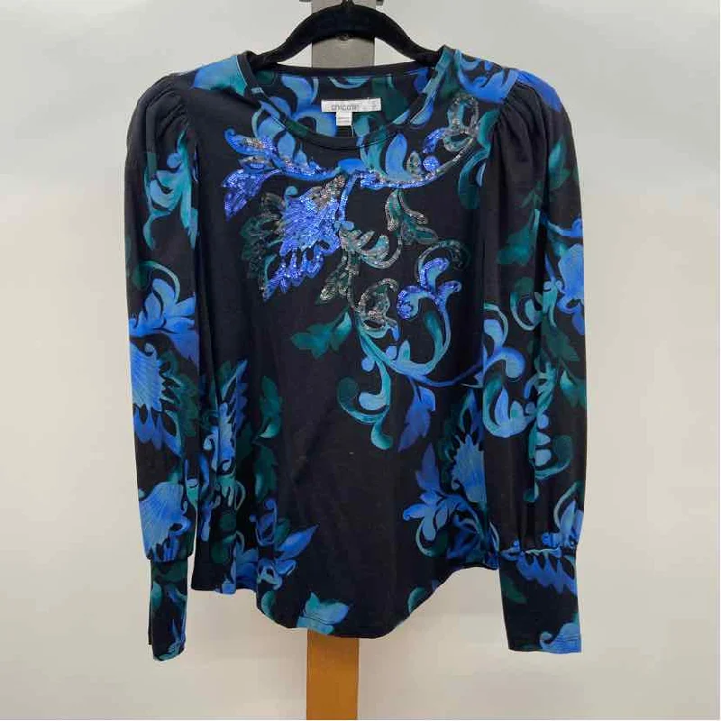 Chico's Women's Size S Navy scroll Long Sleeve Shirt