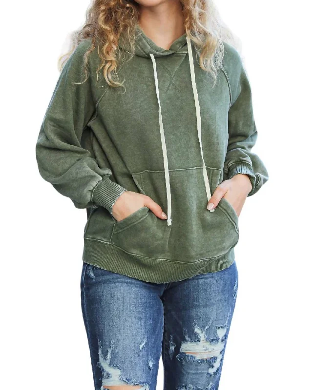 Know Yourself Fleece Lined Hoodie In Olive Acid Wash