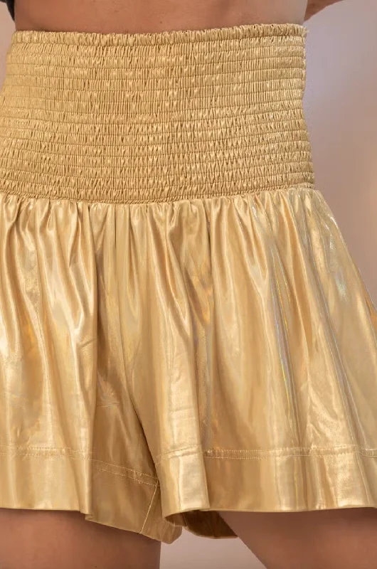 Smocked Waist Metallic Shorts