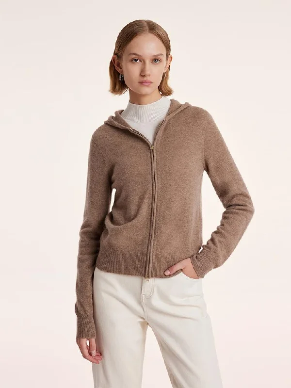 Pure Cashmere Hooded Zipper Cardigan