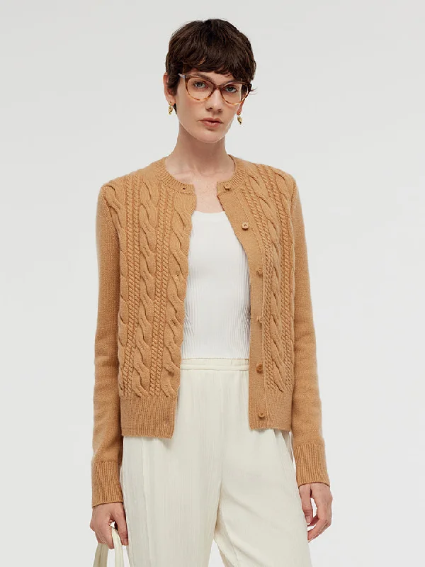 100% Cashmere Cable Knit Women Cardigan