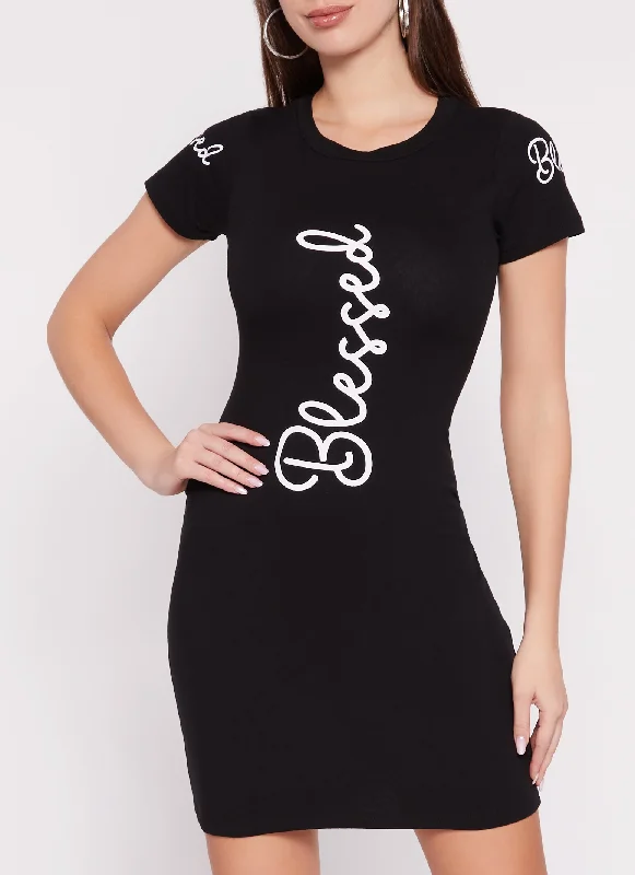 Blessed Crew Neck T Shirt Dress