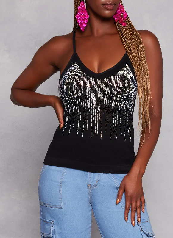 Seamless Rhinestone Studded V Neck Cami