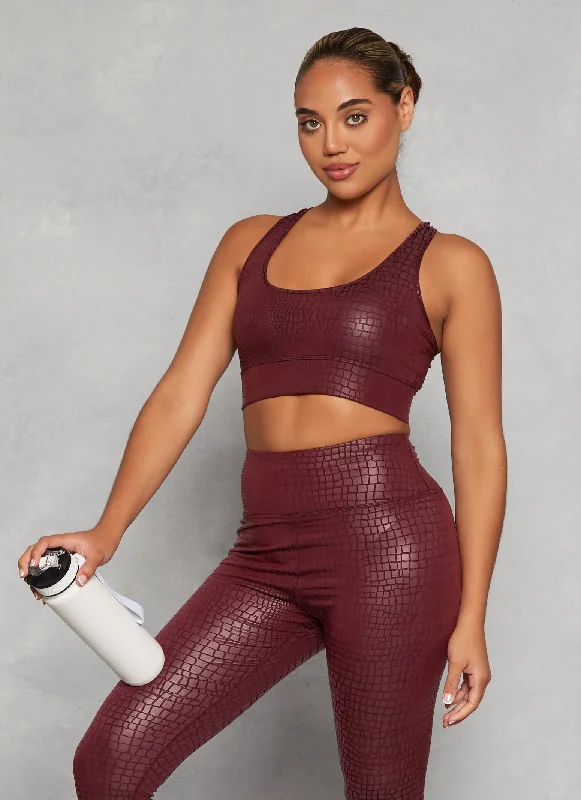 Faux Croc Print Sports Bra