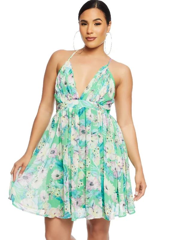 Haute Monde Floral Print Criss Cross Back Cami Dress