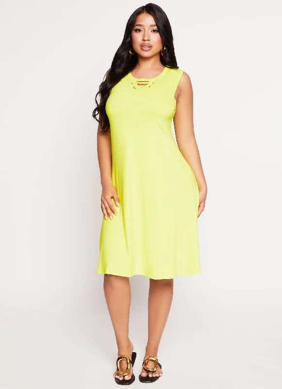 Caging Crew Neck Sleeveless Dress