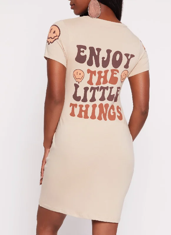 Enjoy The Little Things Smiley Graphic T Shirt Dress