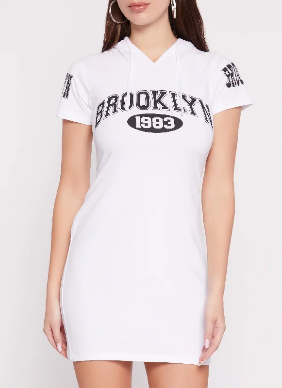 Brooklyn 1983 Hooded Graphic T Shirt Dress