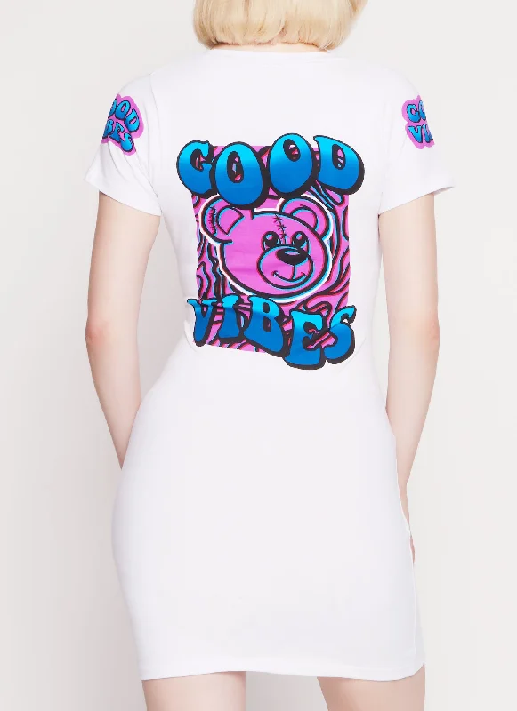 Good Vibes Notch Neck T Shirt Dress