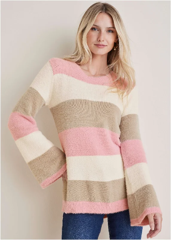 Eyelash Striped Sweater  - Pink Multi