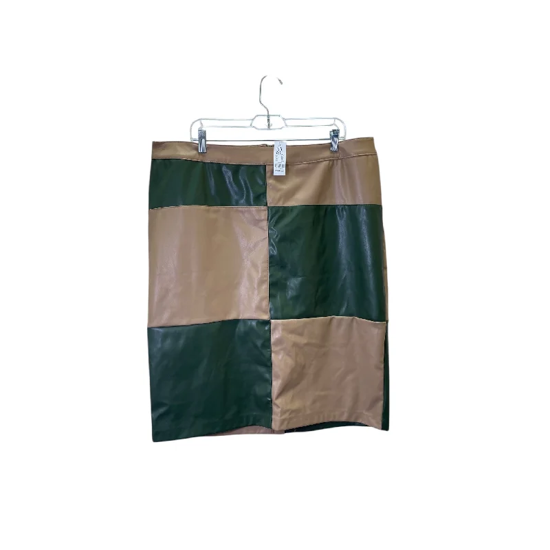 Skirt Midi By New York And Co In Green & Tan, Size:2X