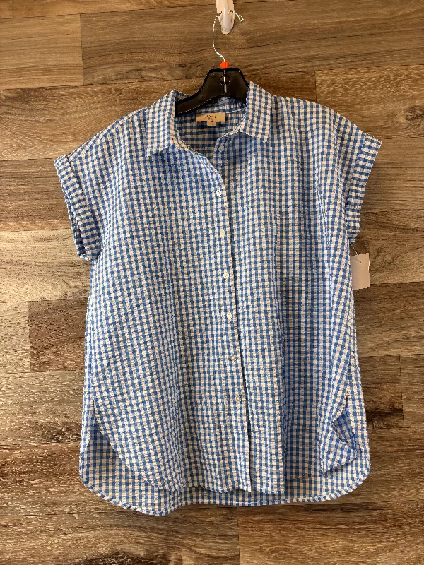 Top Short Sleeve By Loft In Checkered Pattern, Size: Petite  M