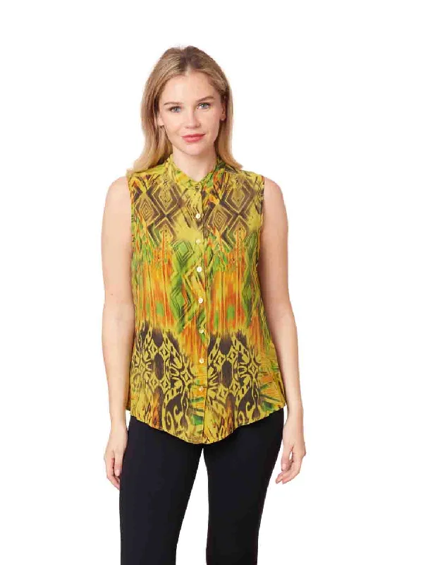 Tianello print "Machu Picchu" 100% Washable Silk "Ming" Sleeveless Blouse