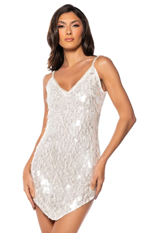 MARGO SEQUIN SLEEVELESS V NECK MINI DRESS