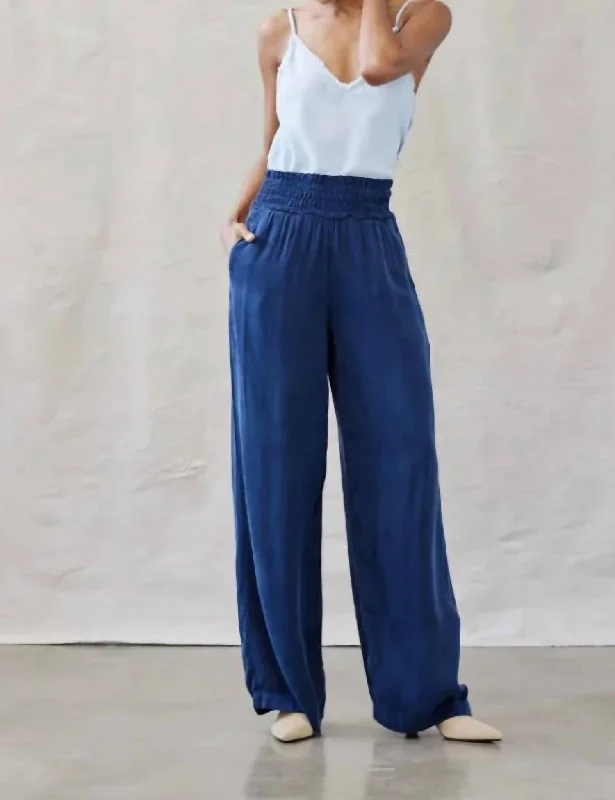 High Waist Smocked Wide Leg In Navy Ink