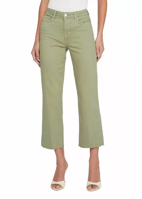 Wanda High Rise Crop Wide Leg Jean In Soft Army