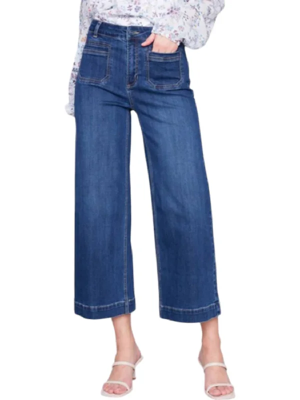 Wide Leg With Patch Pockets Pants In Blue