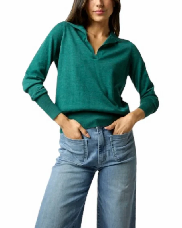 Alida Johnny-Collar Sweater In Highland Green