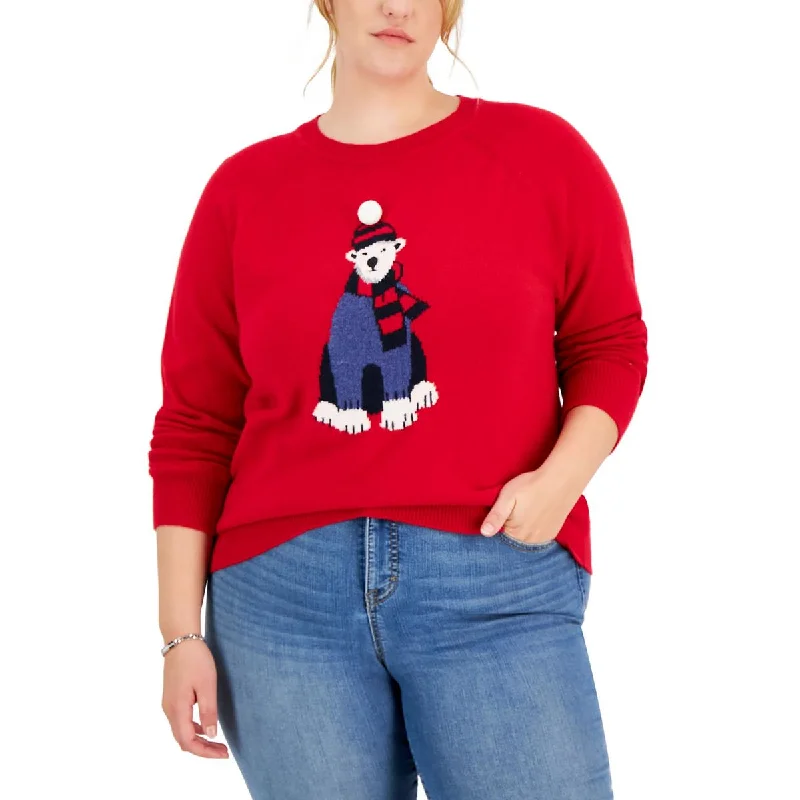 Plus Womens Wool Blend Ribbed Trim Christmas Sweater