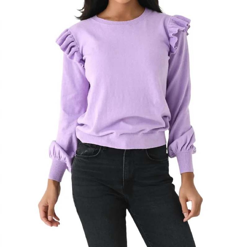 Ruffle Sleeve Sweater In Lavender