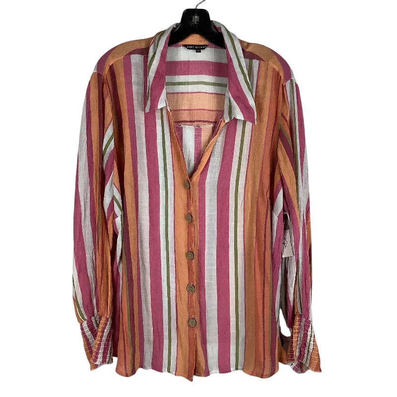 Top Long Sleeve By Unique Spectrum In Striped Pattern, Size: 3x