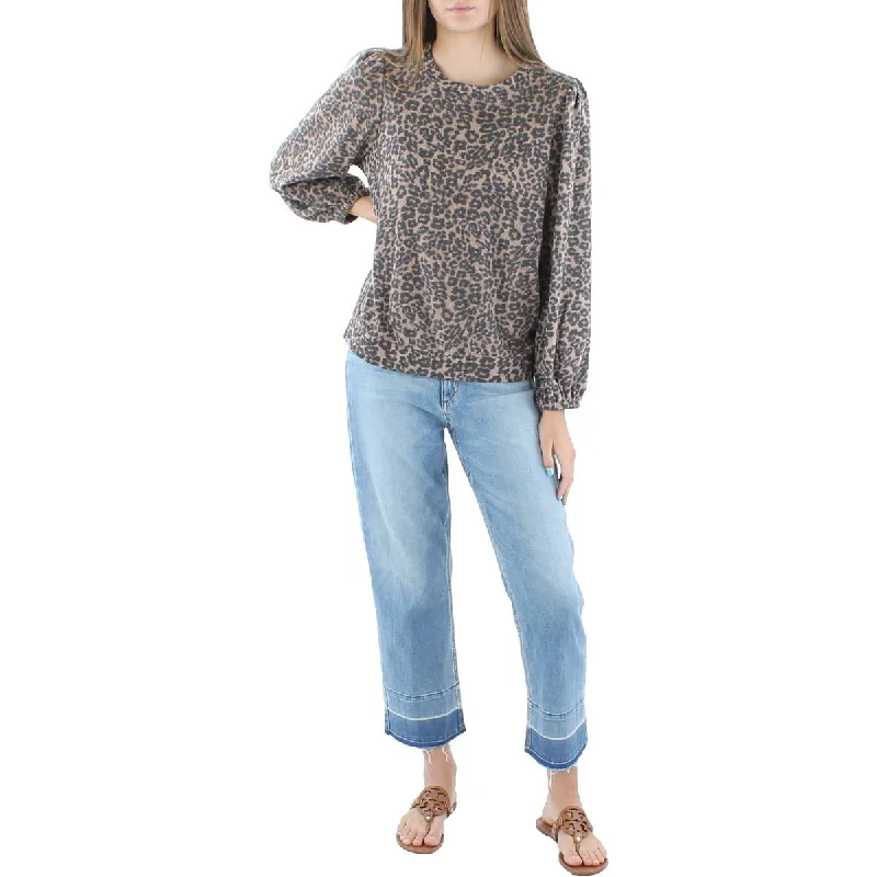 Womens Animal Print Waffle Pullover Sweater