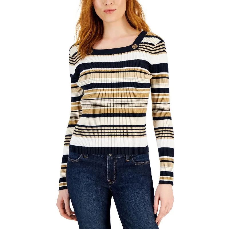 Womens Cotton Blend Ribbed Pullover Sweater