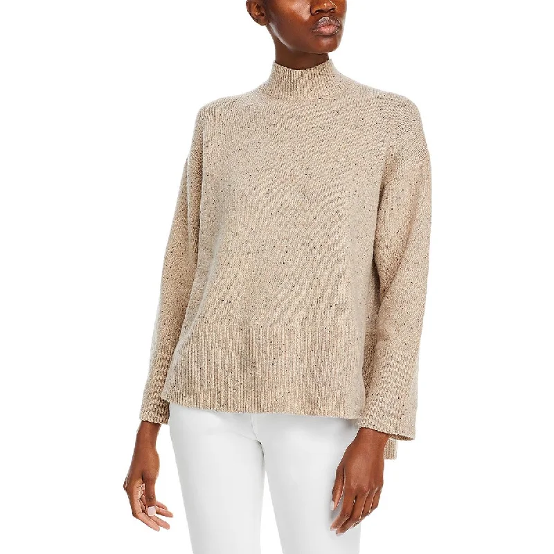 Womens Drop Shoulder Ribbed Funnel-Neck Sweater