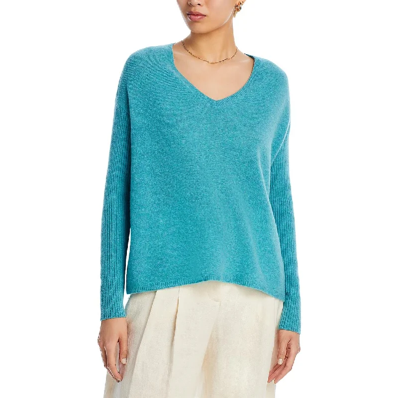 Womens V-Neck Ribbed Pullover Sweater