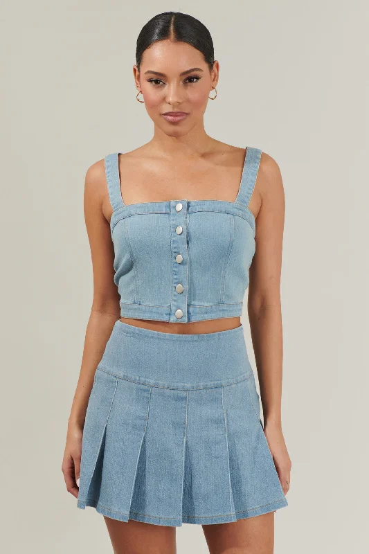 Roslyn Denim Cropped Button Up Top