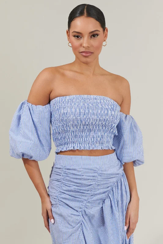 Sammy Striped Elvie Smocked Cropped Top