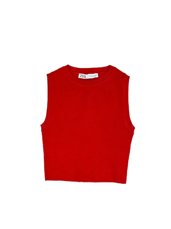 Top Sleeveless By Zara In Red, Size: M